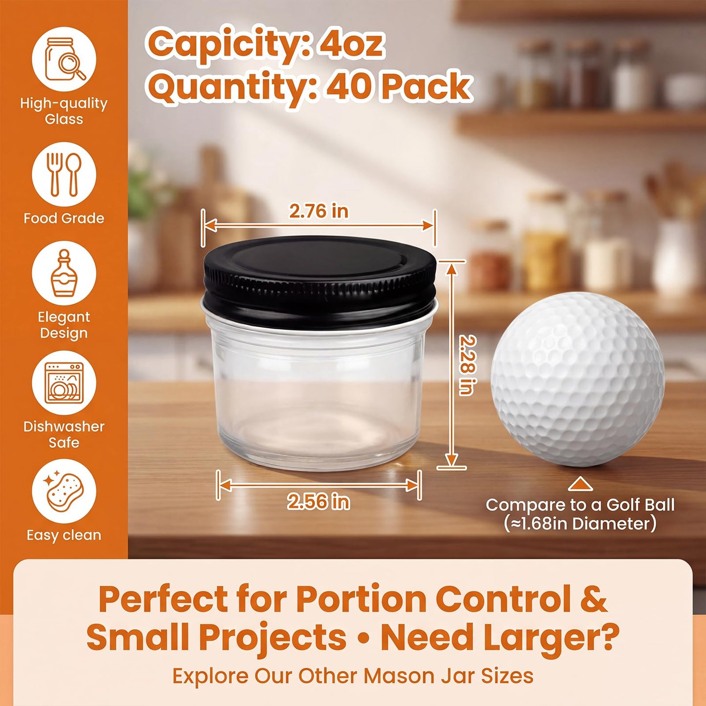 QAPPDA 40 Packs 4oz Glass Mini Mason Jars with Lids(Black), Clear Glass Jars Small Spice Canning Jars for Honey, Jam, Jelly, Wedding Favors, DIY Party Favors, Kitchen Food Storage