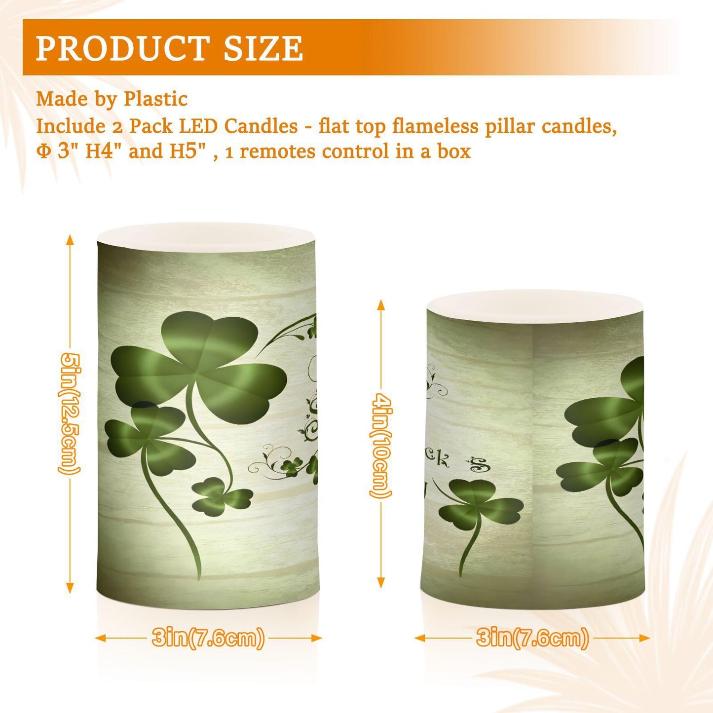 ALAZA Grunge St Patricks Day Clover Leaves Flickering Flameless Candles Battery Operated with Remote Timer,Tea Light Candles LED Pillar Votive Candles Set of 2 for Outdoor Indoor Decorations13