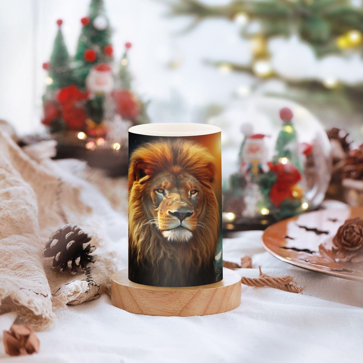 GOODOLD Flameless Candles with Remote Control and Timer, Night Sky Lion Flickering Candles Battery Operated LED Pillar Candles, Warm Light for Home Decor, Set of 2 (D 3" x H 4" 5")