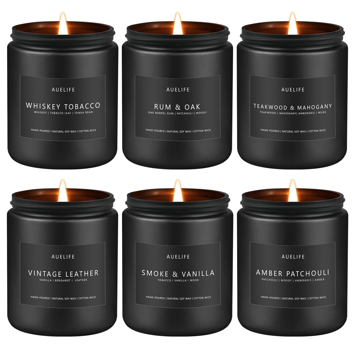 Scented Candles Set | Gifts for Men - 6Pack Candle Set - Masculine Candle, Soy Candles for Home Scented, Aromatherapy Gift - Fragrance of Smoke Vanilla/Leather/Mahogany/Tobacco/Oak/Amber Patchouli
