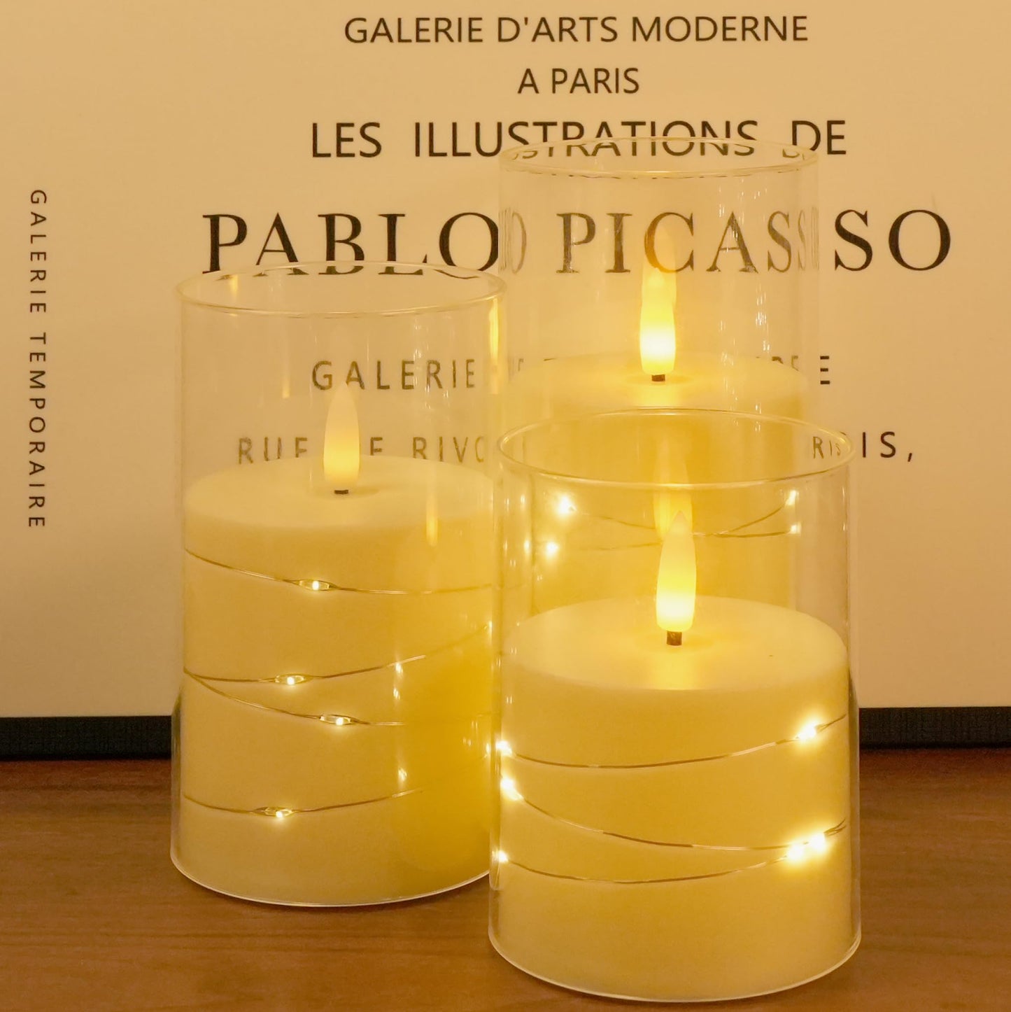 Homwamee Flickering Flameless Candles with Remote Timer- LED Candles Set of 3(4”/5”/6”), Battery Powered Candle in Glass Safe for Home/Wedding/Party/Table