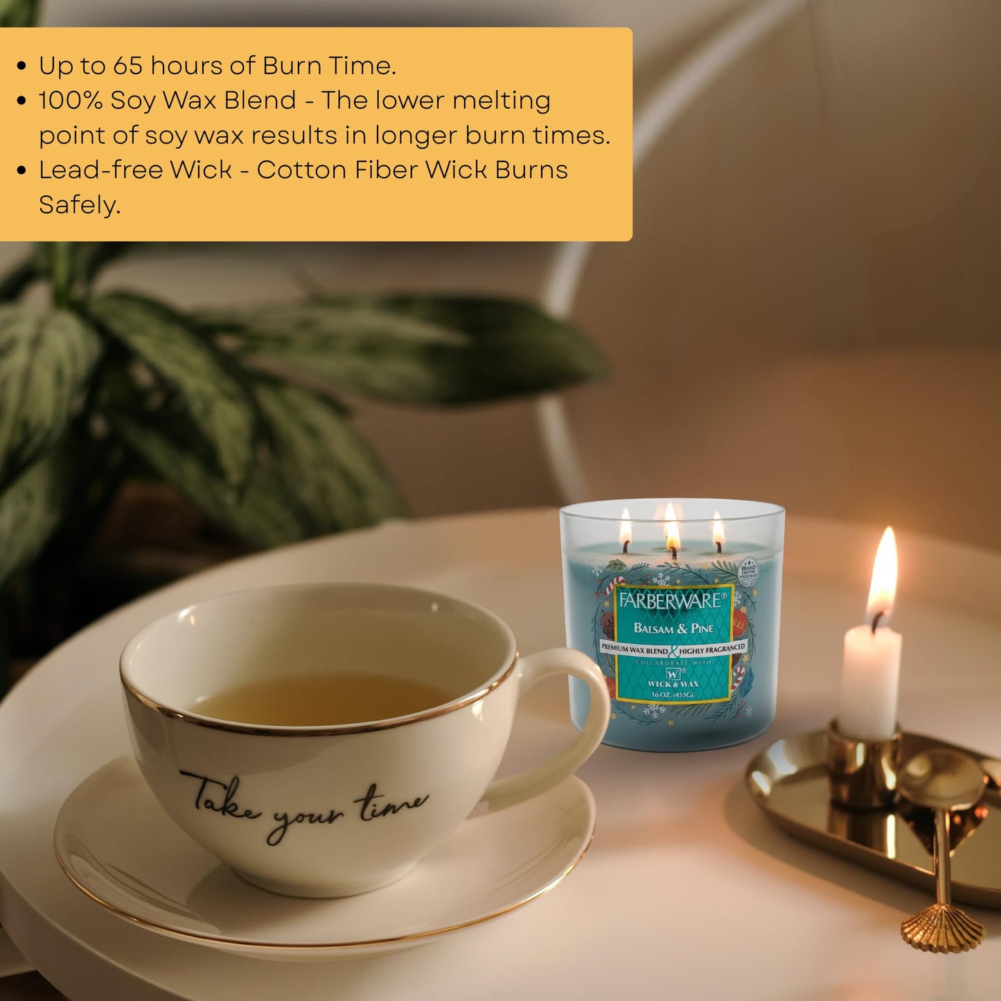 16oz Balsam and Pine Christmas Tree Jar Candle by Farberware – Soy Wax, Three Wick Highly Scented Candle for Entertaining, Personal Relaxation – Up to 65 Hours Burn Time – for Any Fragrance Lover