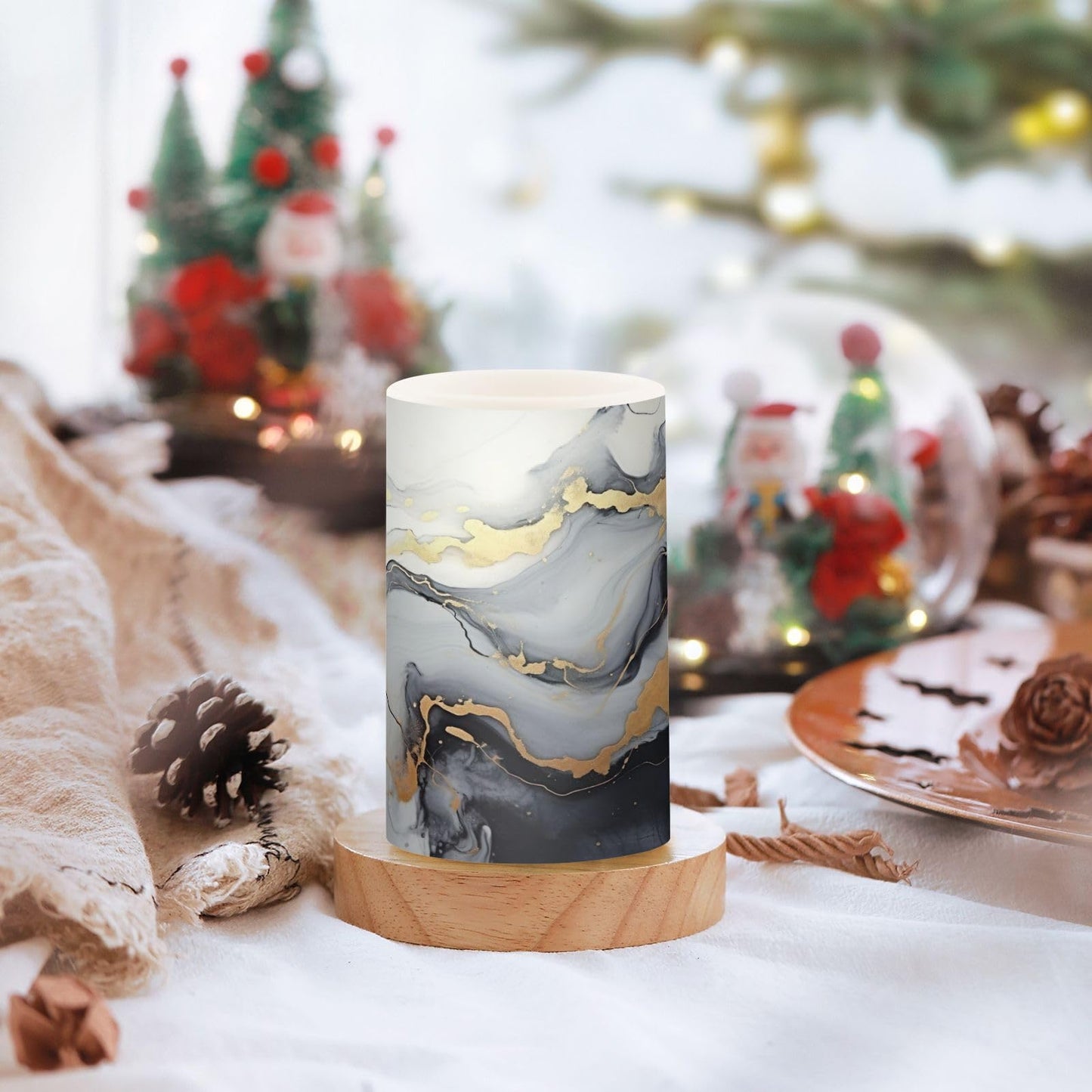 GUIJI Black Marble Flameless Candles with Remote, Set of 2 Battery-Operated Pillar Candles for Home, Christmas, Party Decor