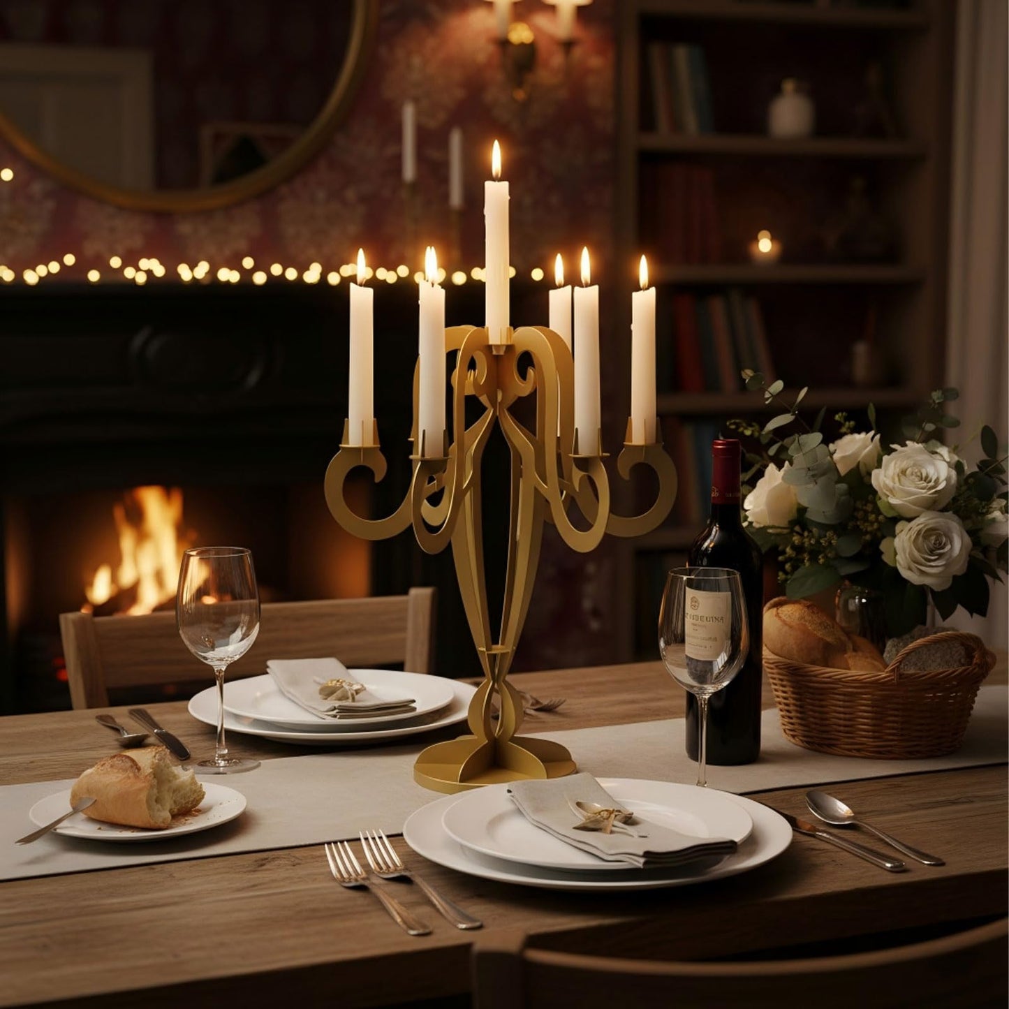 AIM & GGKK 7 Arm Gold Metal Candelabra Candle Holders – Elegant Taper Candle Holders, Classic Candlestick Holder, Decorative Candelabra Centerpiece for Table & Home Decor