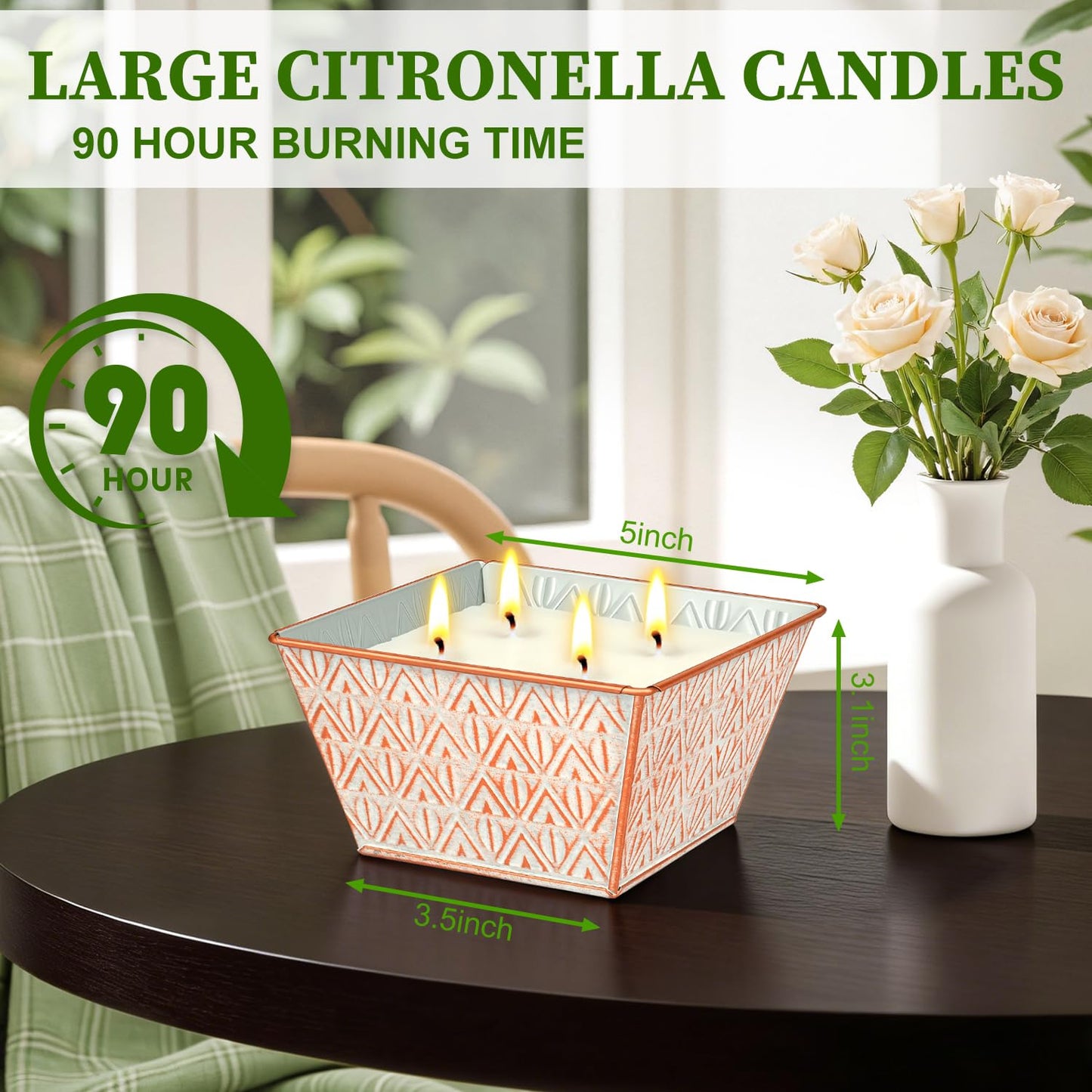 Citronella Candles Outdoor –Large Citronella Candle 30oz 4 Wicks 180-Hour Burn Time, Outdoor Candles for Patio, Backyard, Home, Balcony, Camping, Emergency & Survival