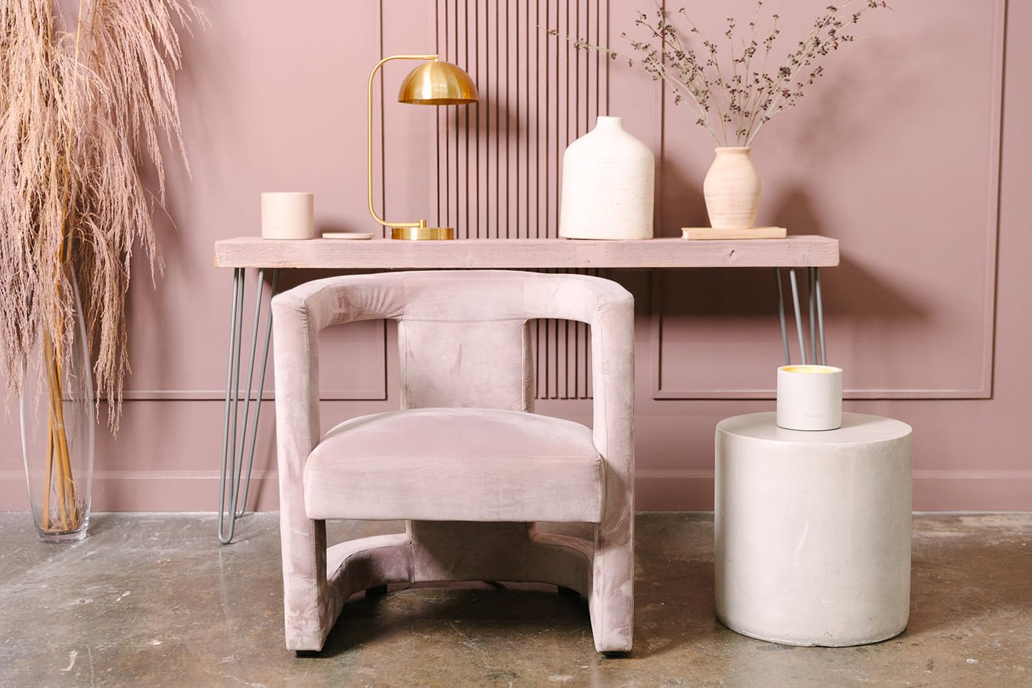 Charley&Co. Neutral Minimalistic Cement Candle Holders - Designed to fit a Standard 14.5oz 3-Wick Candle or Smaller (1, Deep Blush)