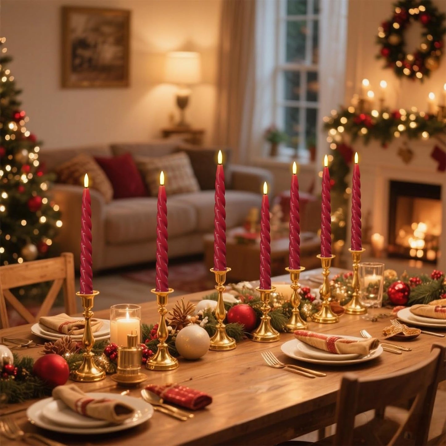 Wondise Flameless Taper Candles with Remote Timer, Real Waxy Red Battery Operated Candlesticks 3D Wick LED Candles for Halloween Christmas Holiday Wedding Decoration (2 Pack, Red