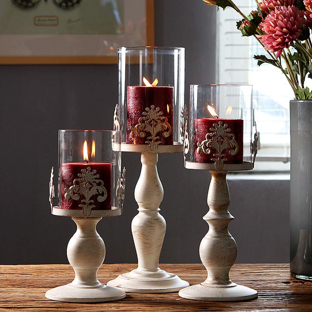 XILIN-1987 Candle Holderss European Retro Candle Holder Carved Wrought Iron Candlestick Metal Glass Home Furnishings Decorative Candlestick (Color : C)