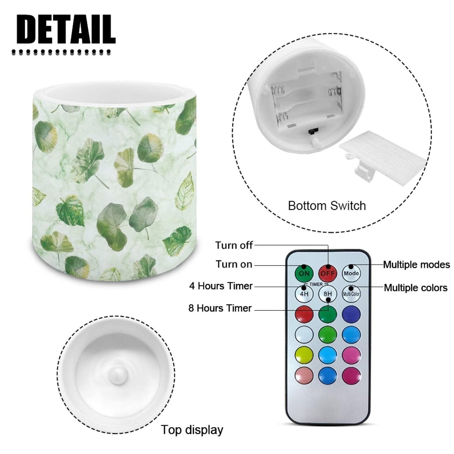 NETILGEN Green Leaf 3 inch Flameless LED Candles with Remote Timer Set of 4 Home Decorative Realistic Flickering Flameless Candles with Battery Powered