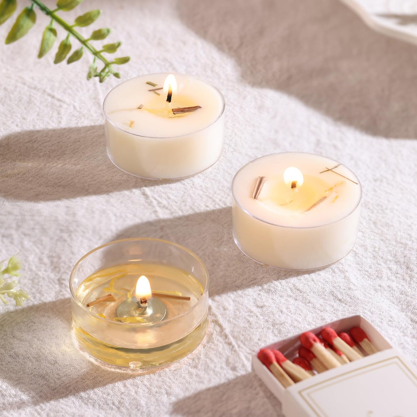 Citronella Tea Light Candles Outdoor, 8 Pack- Extended 4-5h Clear Cup Scented Tealight Candles with Handmade Floral Surface, 100% Natural Palm Wax Tealights Smokeless for Patio, Summer, Indoor