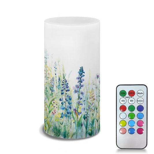 NETILGEN Flameless Candle with 18 Key Remote 4/8 Hours Timing Color Changing Flickering Realistic Votive Electric Candle for Patio Desktop Home Ornaments, Blue Green Floral