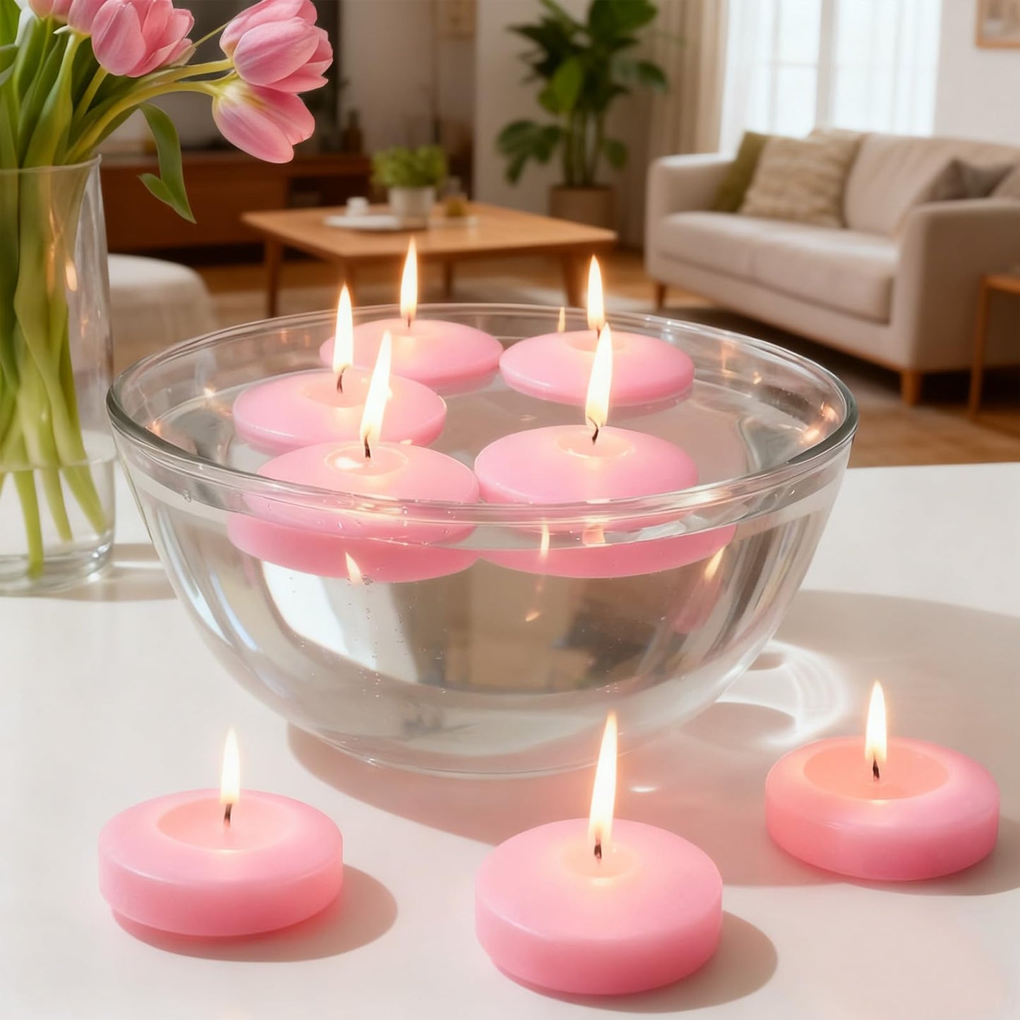 3 inch Floating Candles 8-9 Hours Pink Floating Candle for Centerpieces 36 Packs Unscented Floating Candles 3" Water Candles for Cylinder Vases,Pool,Wedding