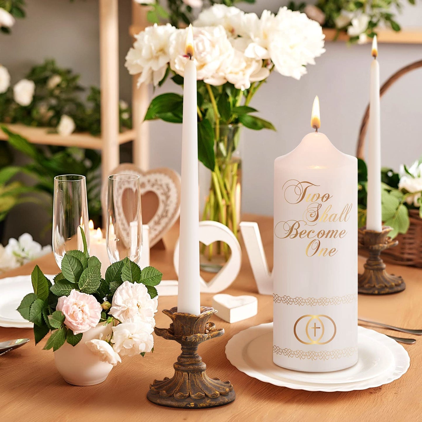 Frienda Unity Candles for Wedding Ceremony Set Wedding Unity Taper Candles Catholic Religious Ceremony Accessories(Cross)