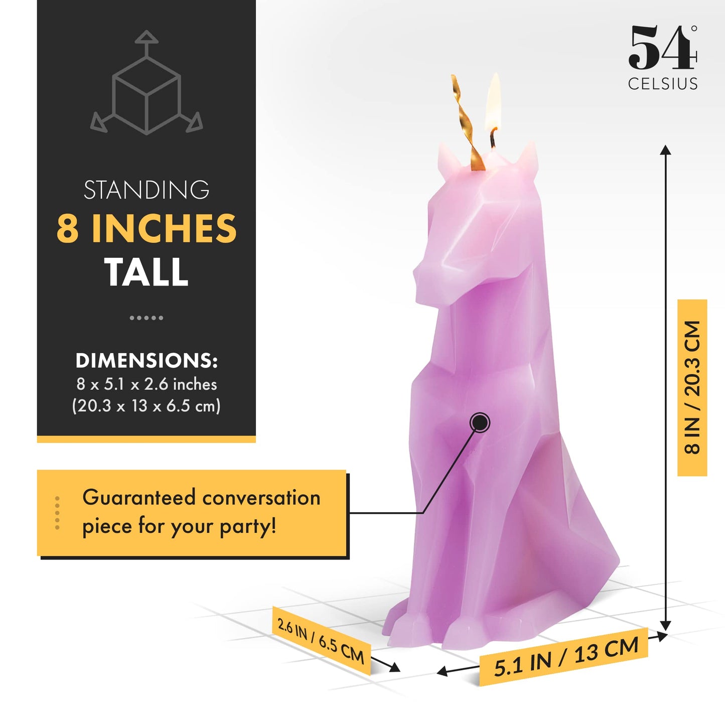 PyroPet Einar Unicorn Candle (Lilac) - The Original Candle with Metallic Skeleton | Icelandic Design Gift for Unicorn Lovers and Art Enthusiasts | 16-Hr Burn Time | Dimensions: 5.1x2.6x8 in