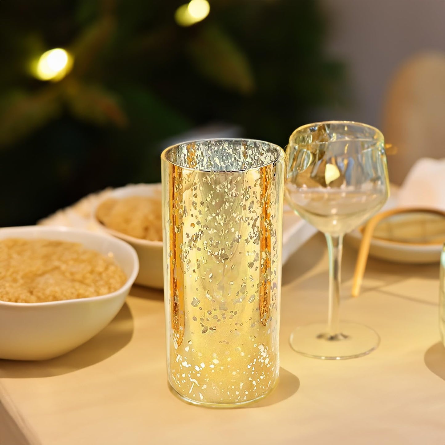 WGVI Hurricane Candle Holder Sleeve, W: 4", Ht: 8", Gold Speckled Glass Cylinder Open Both Ends, Chimney Tube Shade, 1 Piece