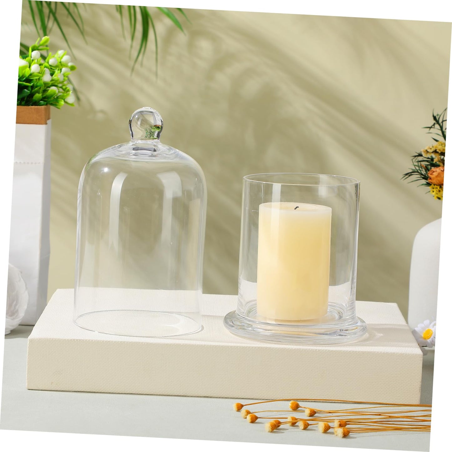 Amosfun 2 Sets Glass Candle Holders with Bell Handmade Blow Glass Candlesticks for Home Decor Weddings Romantic Atmosphere Display Height
