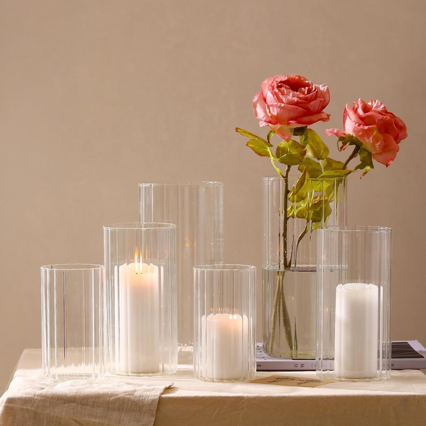 PHOSPHOR 18 Pcs Cylinder Glass Candle Holder 6'', 8'', 10'', Hurricane Candle Holder for Pillar Candle Tall Glass Cylinder Centerpieces Vases Floral Room Decor