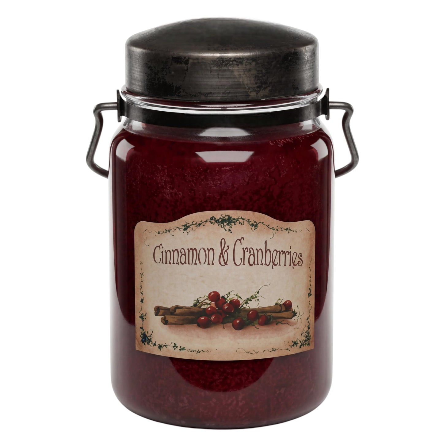 McCall’s Candles | Cinnamon & Cranberries | 26 oz Scented Candle | USA-Poured | Vintage Rustic Jar with Carrying Handle | Cinnamon Spice & Tart Cranberry Fragrance