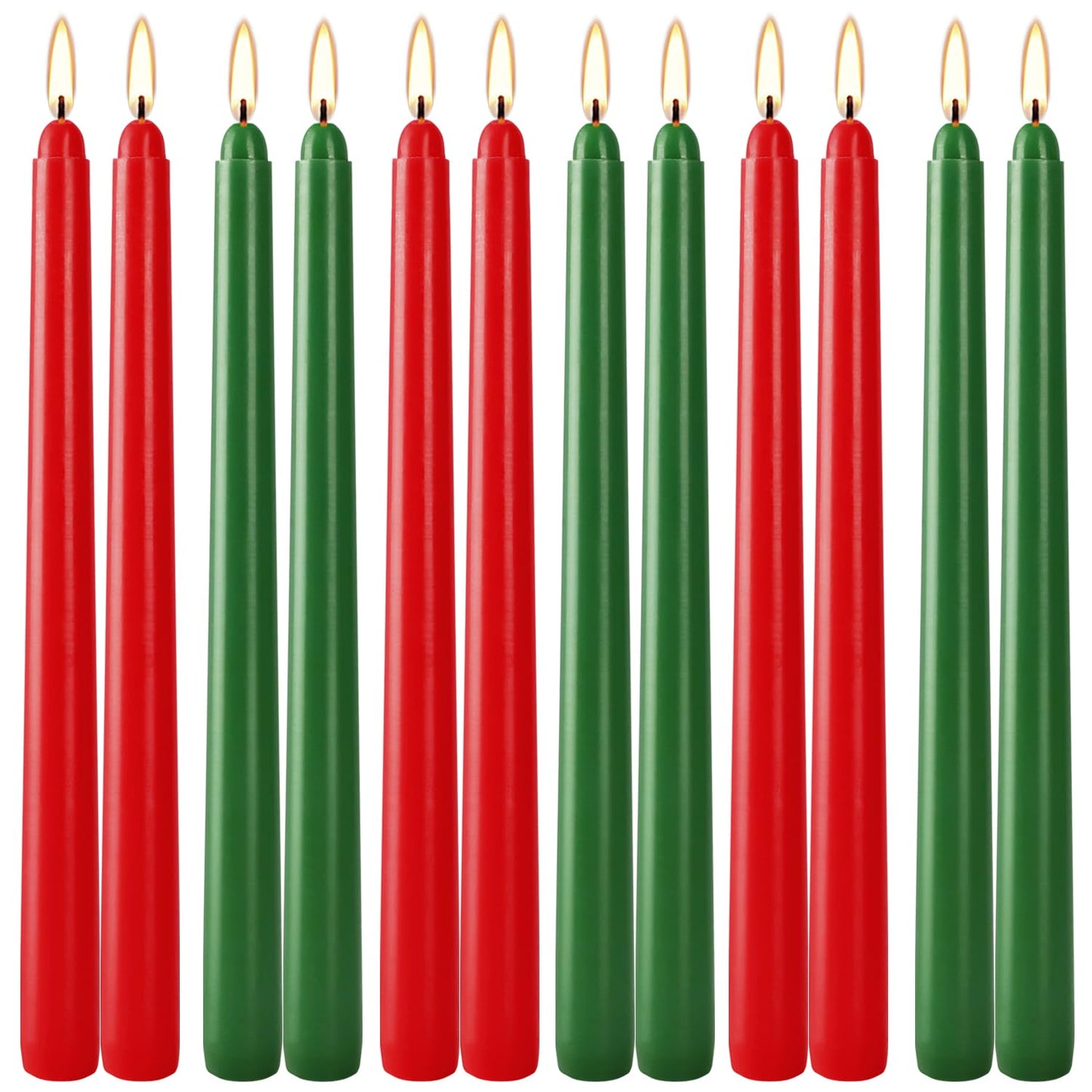 12-Pack 10-Inch Green & Red Christmas Taper Candles - Perfect for Holiday Decorations and Parties