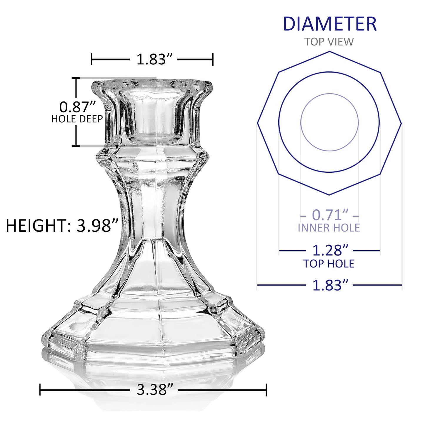 ELIVIA (12 Pack) Clear Glass Candlestick Holders, Taper Candle Stick Holders Set for Wedding & Home Decor - CH06