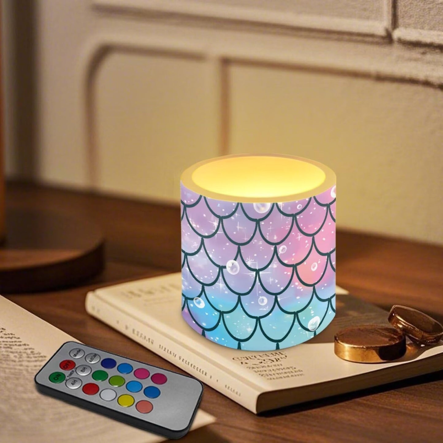 Cozeyat Fish Scale LED Candles Set of 4 Battery Powered Flameless with Remote Timer Flickering Flame Waterproof for Home Patio Beach Decor