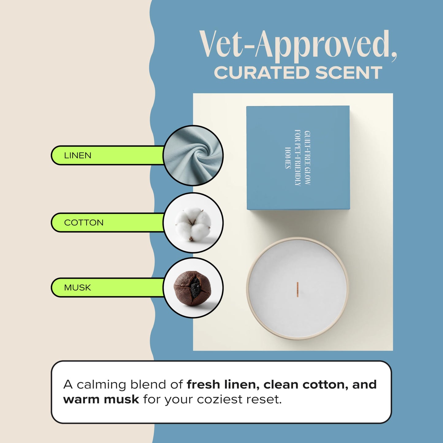 Companion Candles Cuddle Me Cozy Pet-Friendly Scented Candle – Linen, Cotton & Musk Fragrance - Coconut Soy Wax Candle with Wooden Wick, Approx. 50-Hour Burn Time, Made in USA, 11.8 oz