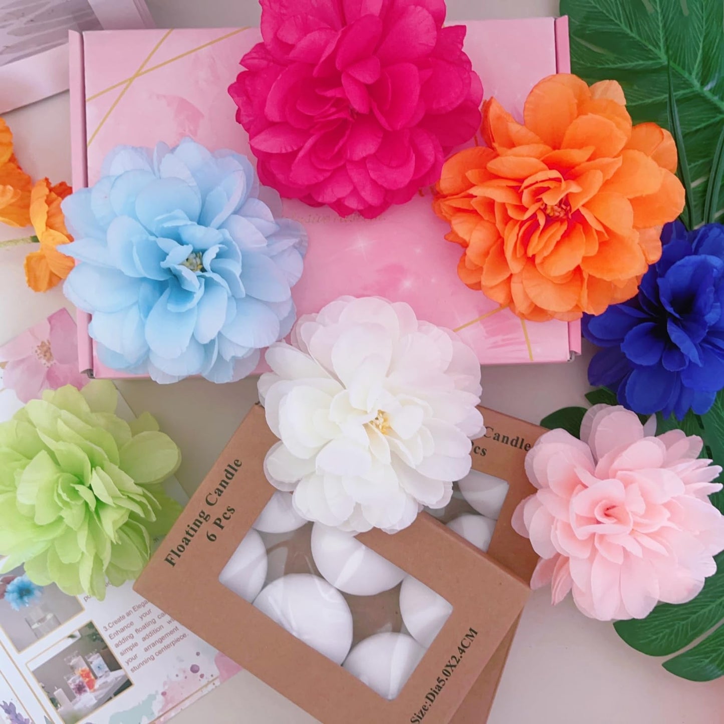 ZJGXH 24 Pcs Floating Candles for Centerpieces and Floating Flowers Vase Fillers for Centerpieces Rose Red Artificial Flowers for Wedding Table Party Home Decoration