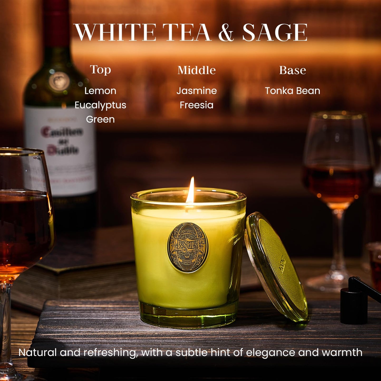 M&SENSE Natural Fresh Soy Candle | White Tea Sage & Matcha Green | 9.2 oz, 50H Burn Time | Luxury Scented Candle for Relaxation, Gifting, Home Décor | Ideal for Bedroom, Office, Party Ambiance
