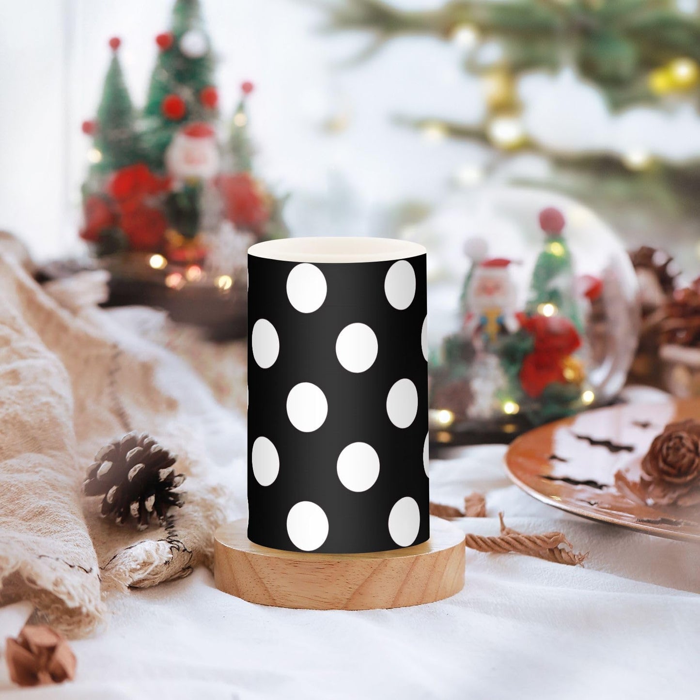 ALAZA Flickering Flameless Candles White Black Polka Dots Battery Operated Candles with Remote Timer LED Pillar Votive Candles Set of 2 for Holiday Decor