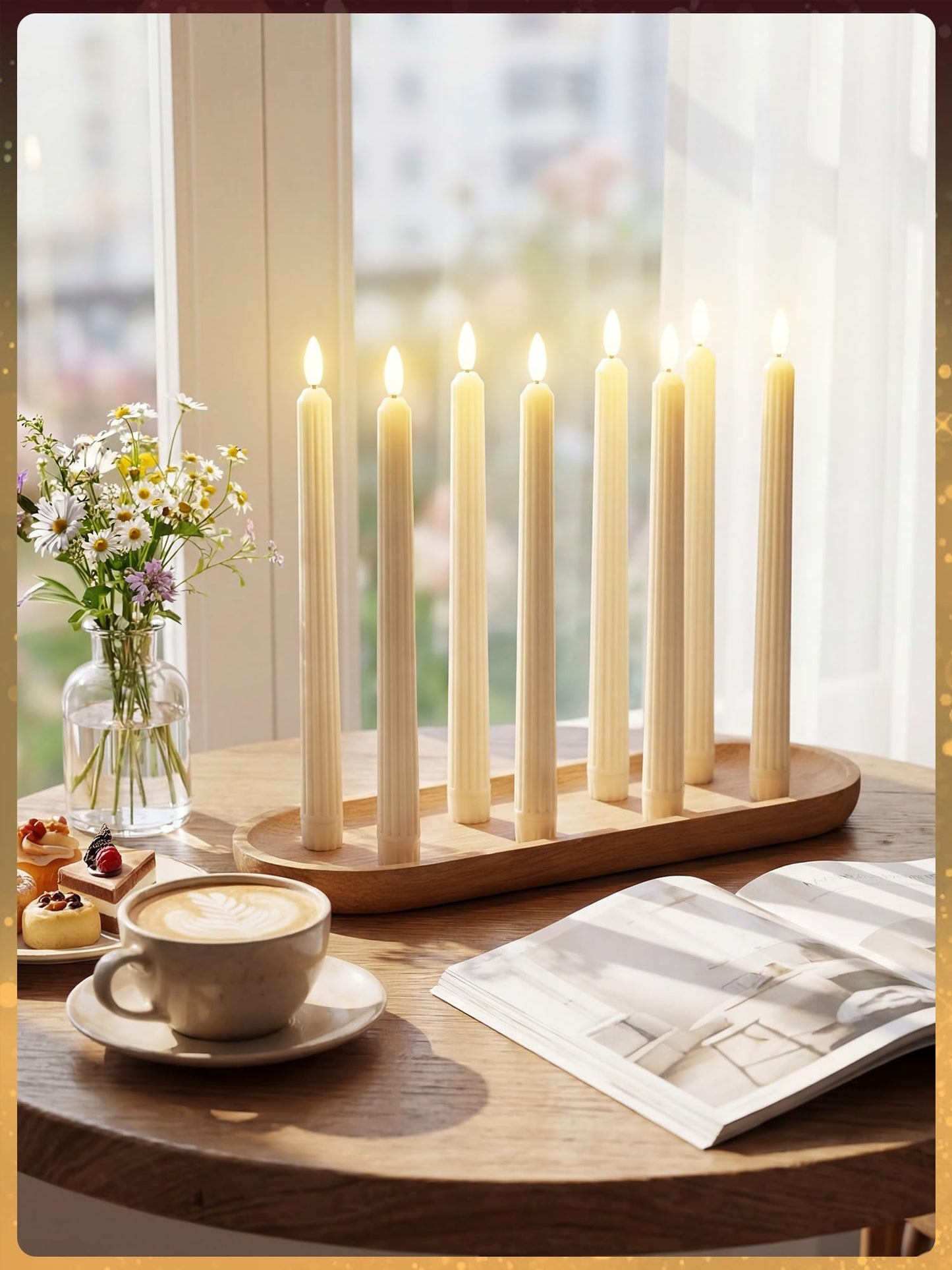 Retisee 50 Pcs 11 Inch Flameless Taper Candles LED Candles Bulk Battery Operated Taper Candle Flickering LED Candlesticks for Valentines Birthday Wedding Party Decor (Roman Style, Ivory)