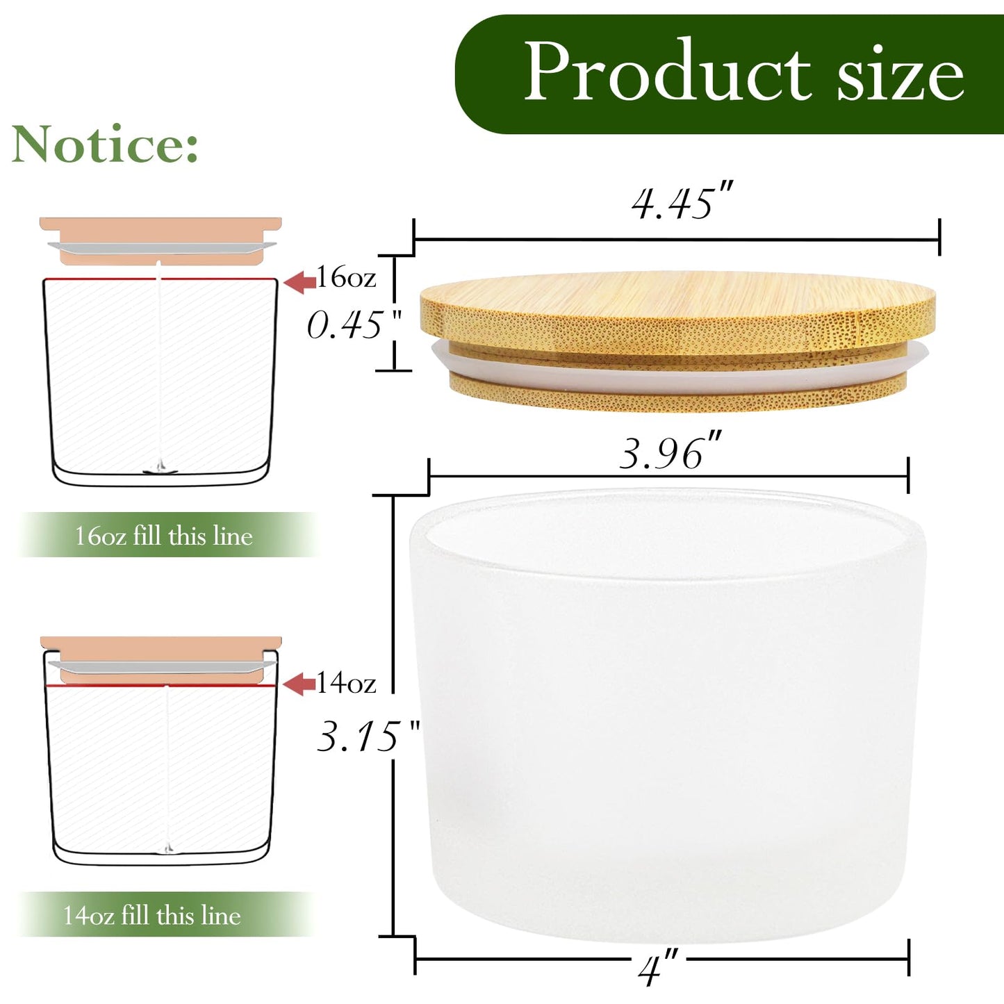 CONNOO 6-Pack 16 oz Candle Jars - 3-Wick Frosted Empty Glass Wide Mouth Candle Jars Come with Bamboo Lids, Sticky Warning Labels, and a Candle Wick Kit for Candle Making - Dishwasher Safe