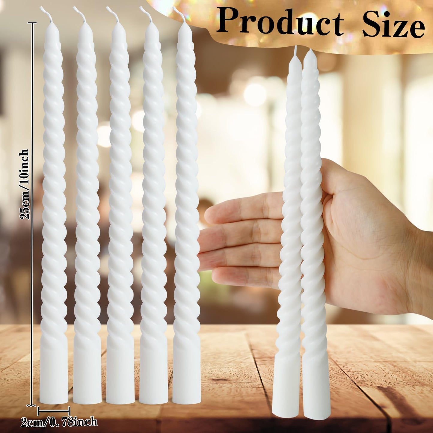 Cptoion Spiral Taper Candles,10 Inch Twisted Taper Candles,Unscented Dripless Twisted Candlesticks, White Spiral Taper Candle for Home Decoration,Dinner Party Wedding Holiday (24 Pcs)