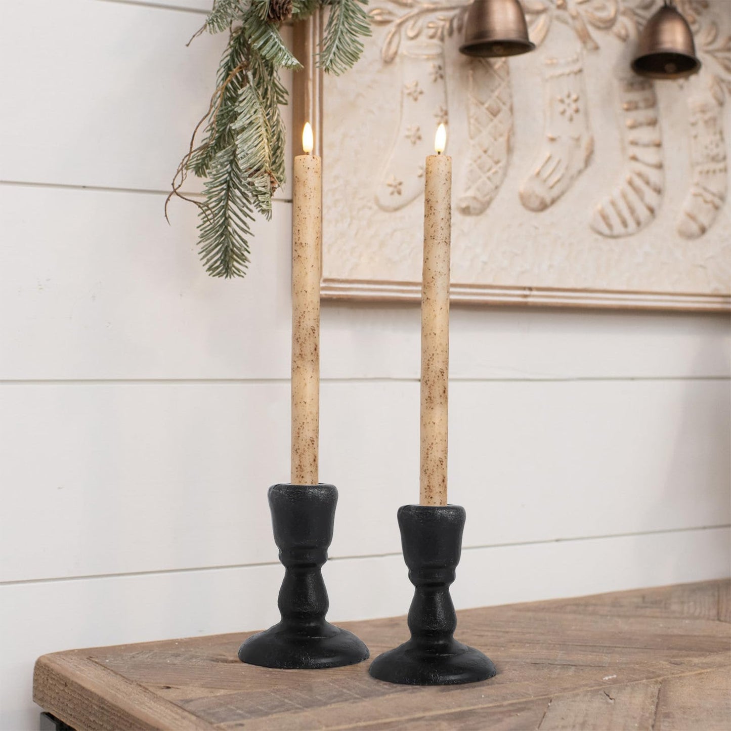 Cast Iron Candle Holders Antique Brass Iron Taper Candle Holders Set of 2, Decorative Metal Candlestick Stands for Weddings, Dining, Parties, and Home Decor (Black)