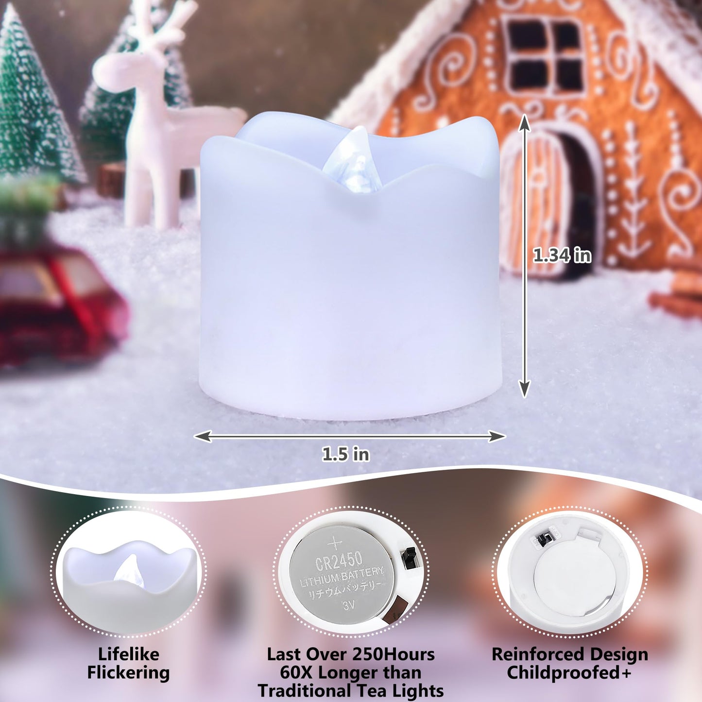 Topstone Flameless Electronic Candle Lights with Remote Control, 400 Hour Battery Life, Cold White LED Realistic Flickering Candles for Home Decor, Wedding, Christmas, Votive, Jar, Centerpiece