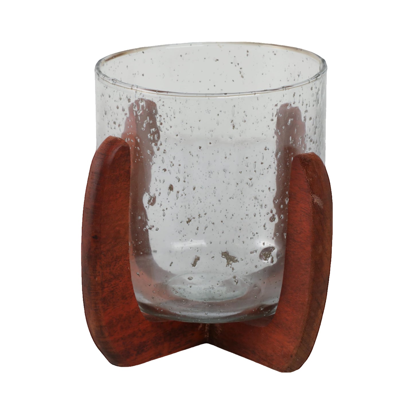 Glass And Wood Candle Holder – Votive Candle Holder Decor For Tabletop And Mantle, Living Room And Bedroom Placement, Indoor Lantern Style Accent with Warm Modern Home Decor Appeal – 7", Brown & Clear
