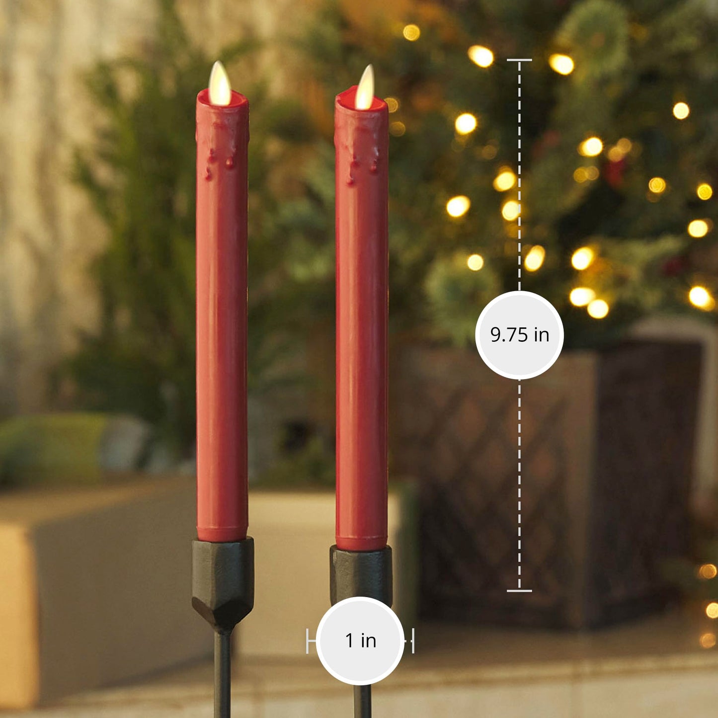 Luminara Burgundy Set of 2 Wax Drip Flameless Candle Tapers (1 x 9.5 inch), Moving Flame LED Candle Unscented Real Wax with Dripped Top Timer Function, Table, Mantel, Holiday Decoration