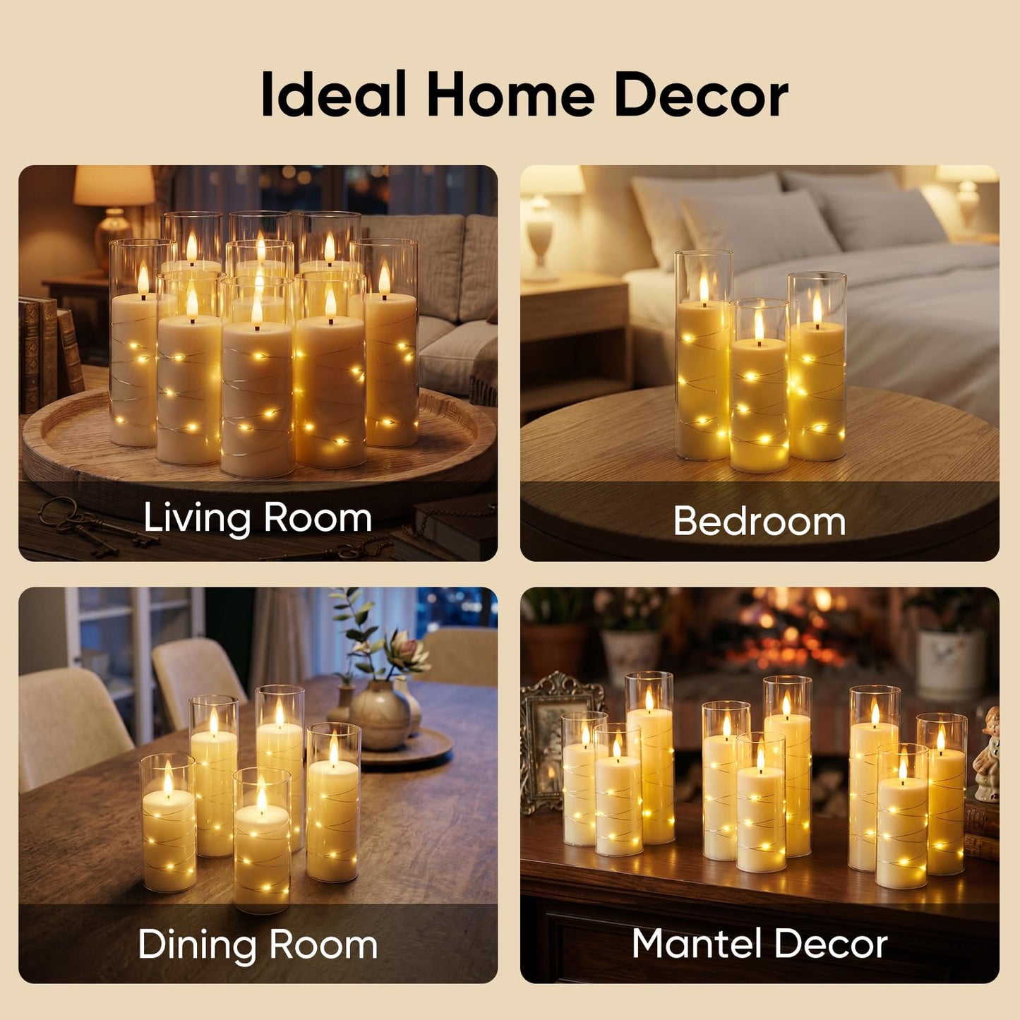 Homemory Flameless Candles with Remote Timer, Clear Acrylic Flickering LED Pillar Candles with Embedded Fairy String Lights, Battery Operated Candles for Wedding Fireplace Lantern Home Decor, Set of 9