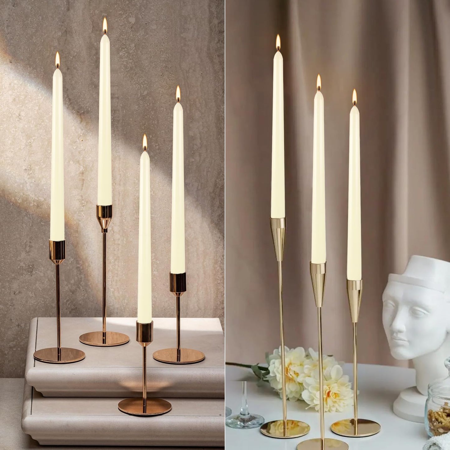 WPONSZU 16 Pack Ivory Taper Candles, 7-8 Hours Burn Time, Unscented, Smokeless and Dripless, 4/5 x 10 Inch for Christmas,Household,Dinner,Wedding,Valentine's Day,Party and Home Décor Candlesticks
