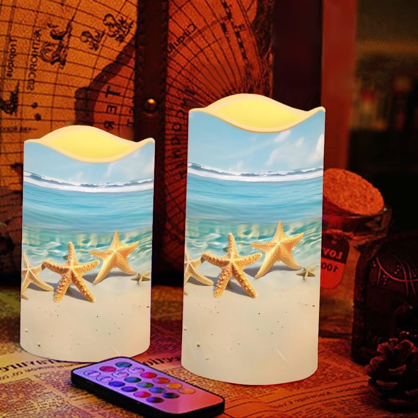 Cozeyat Starfish LED Pillar Candles 4 Pack Color Changing Battery Operated Flameless with Remote Control Timer for Wedding Birthday Home Garden