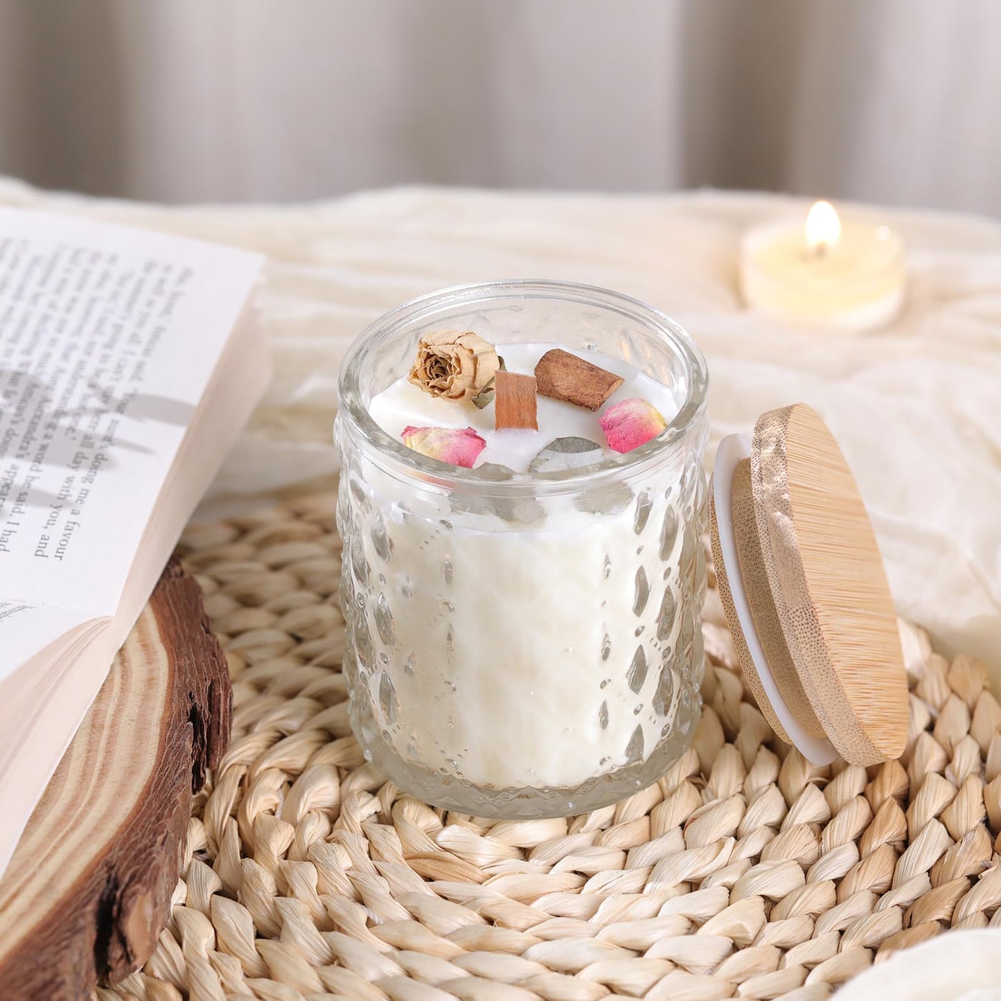MATAHUM 8 Pack Clear Candle Jars for Making Candles, 7 OZ Empty Glass Candle Making Jars with Bamboo Lids for Candle Making Supplies, Candle Containers Vessels for Home DIY Decoration