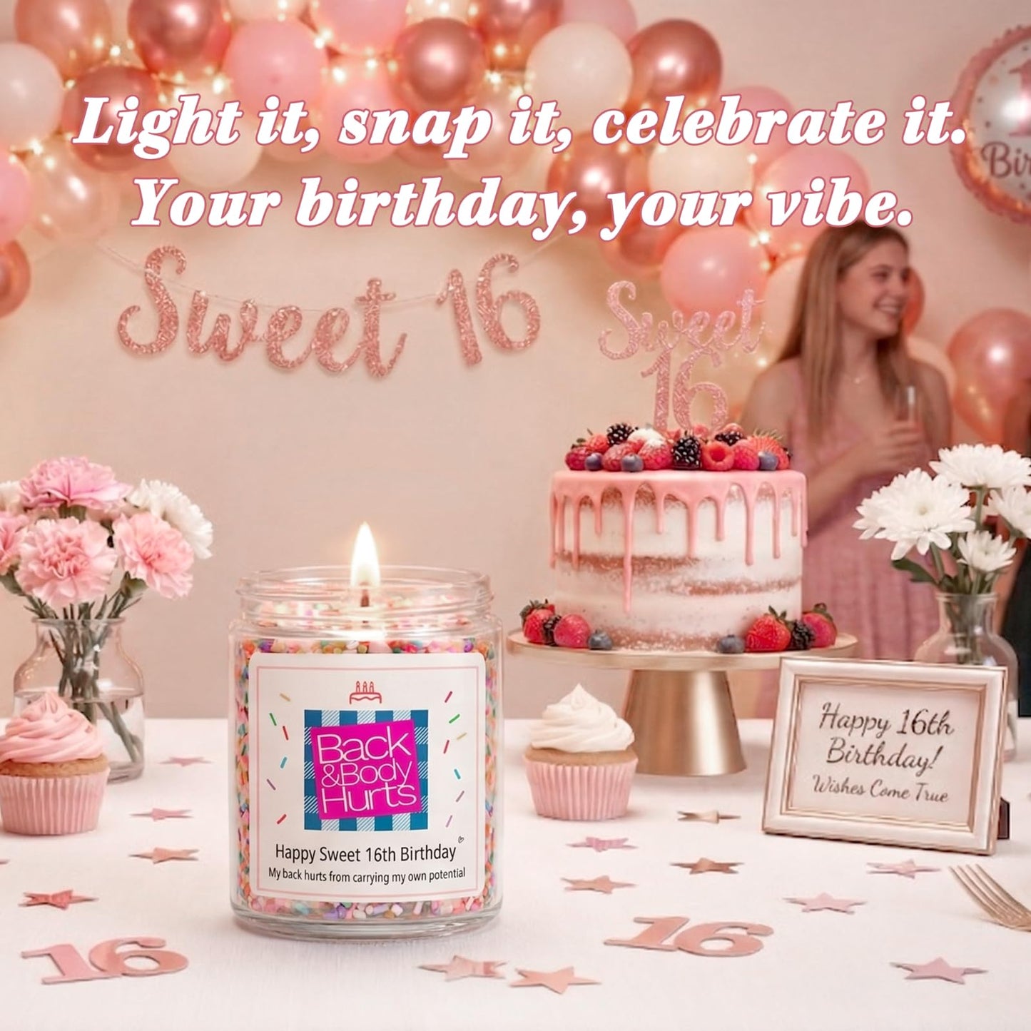 Homsolver 16th Birthday Gifts for Girls - Sweet 16 Vanilla Cream Scented Candle, 16th Birthday Decorations for Girls, Natural Soy Wax Gift for Daughter, Sister, Best Friend, Niece