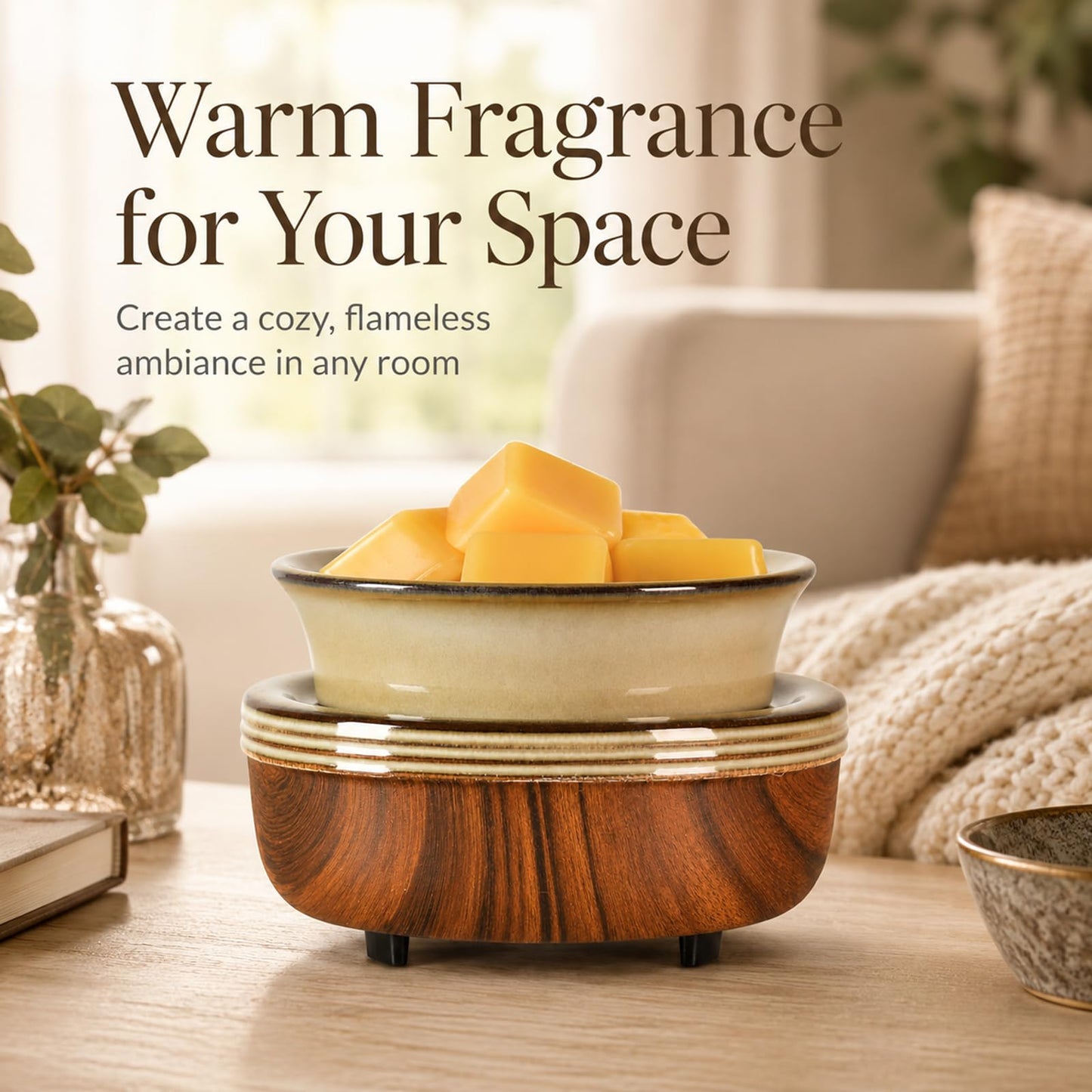 Mocosa Ceramic Wax Warmer Wax Melt Warmer 3-in-1 Candle Warmer Electric Wax Warmer for Scented Wax Melter Wax Burner for Home,Office,Perfect Christmas Gifts for Mom Women(Dark brown)