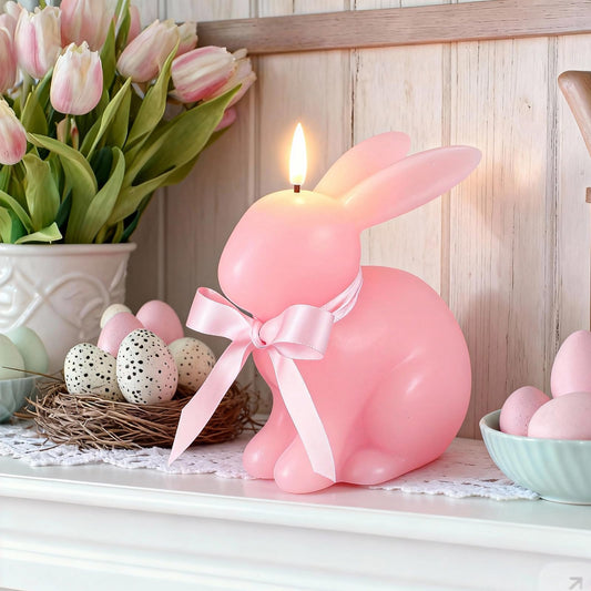 Baquler Easter Bunny Flameless Candle, Easter Real Wax Carved Led, Scented Bunny Shape Flameless Candle Set for Home Living Room Bedroom Party Decoration Centerpiece Table Home Decor (White)