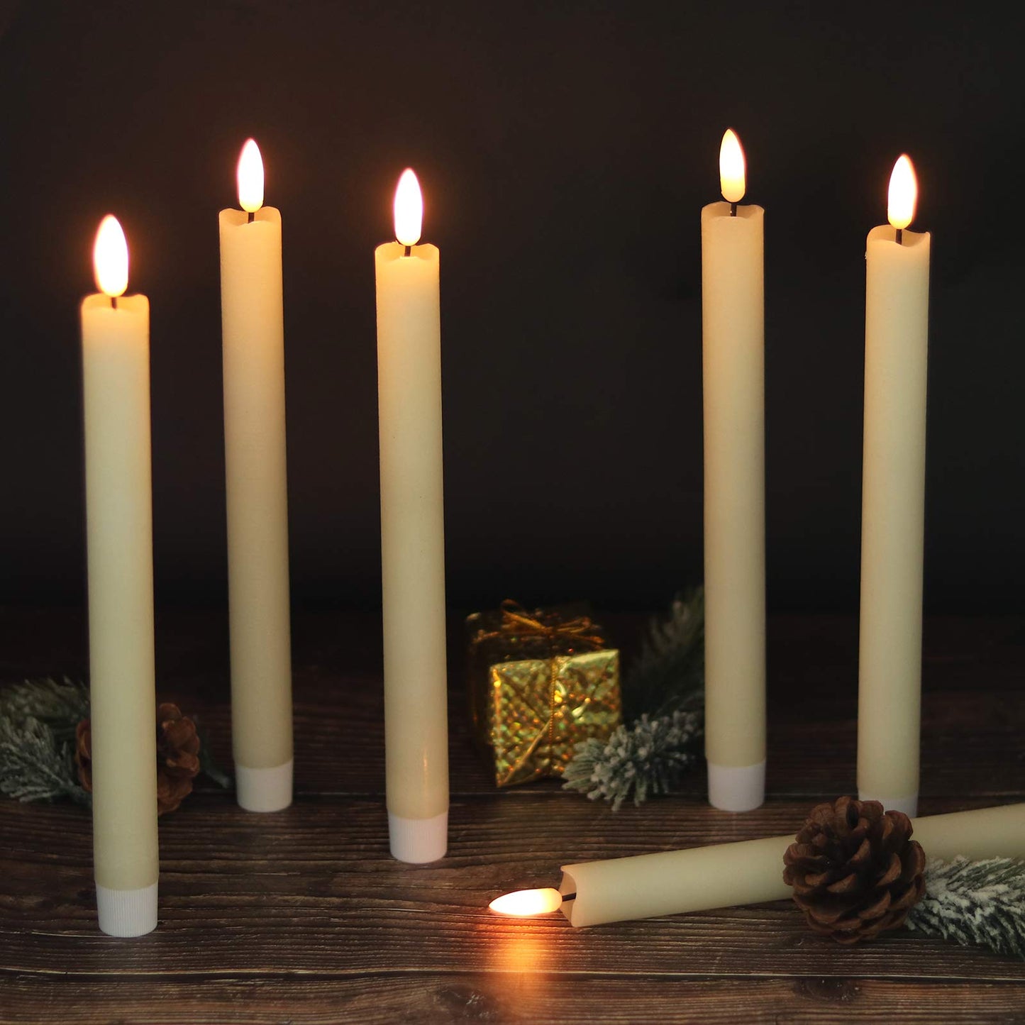Wondise Ivory Flameless Taper Candles with 6HRS Timer, 2 Pack Battery Operated LED Flickering 3D Flame Real Wax Candles for Christmas Thanksgiving Fireplace Halloween Decorations