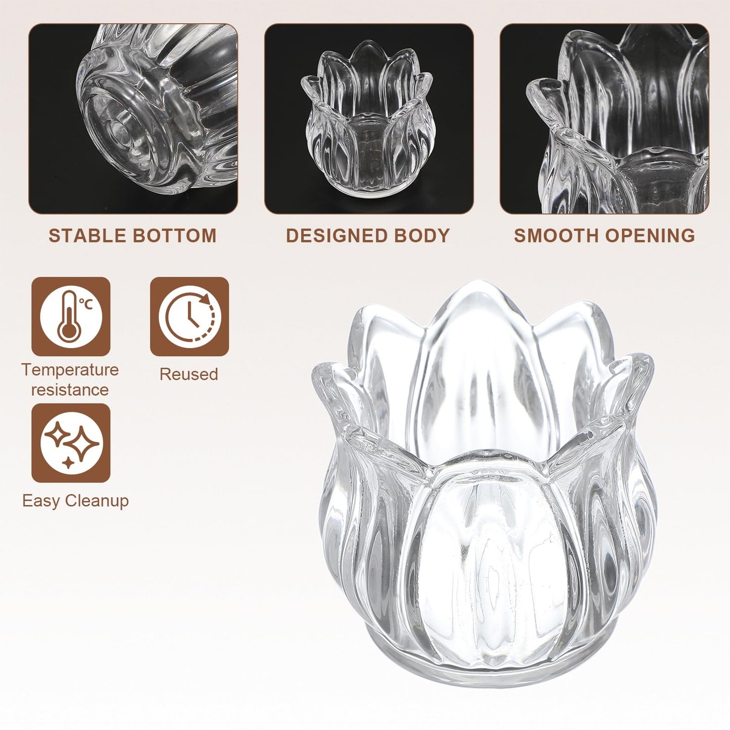 uxcell Glass Tea Light Candle Holder, Tulip Crystal Glass Votive Candle Holder for Desk Table Centerpiece, Wedding, Party, and Home Decor(Clear)