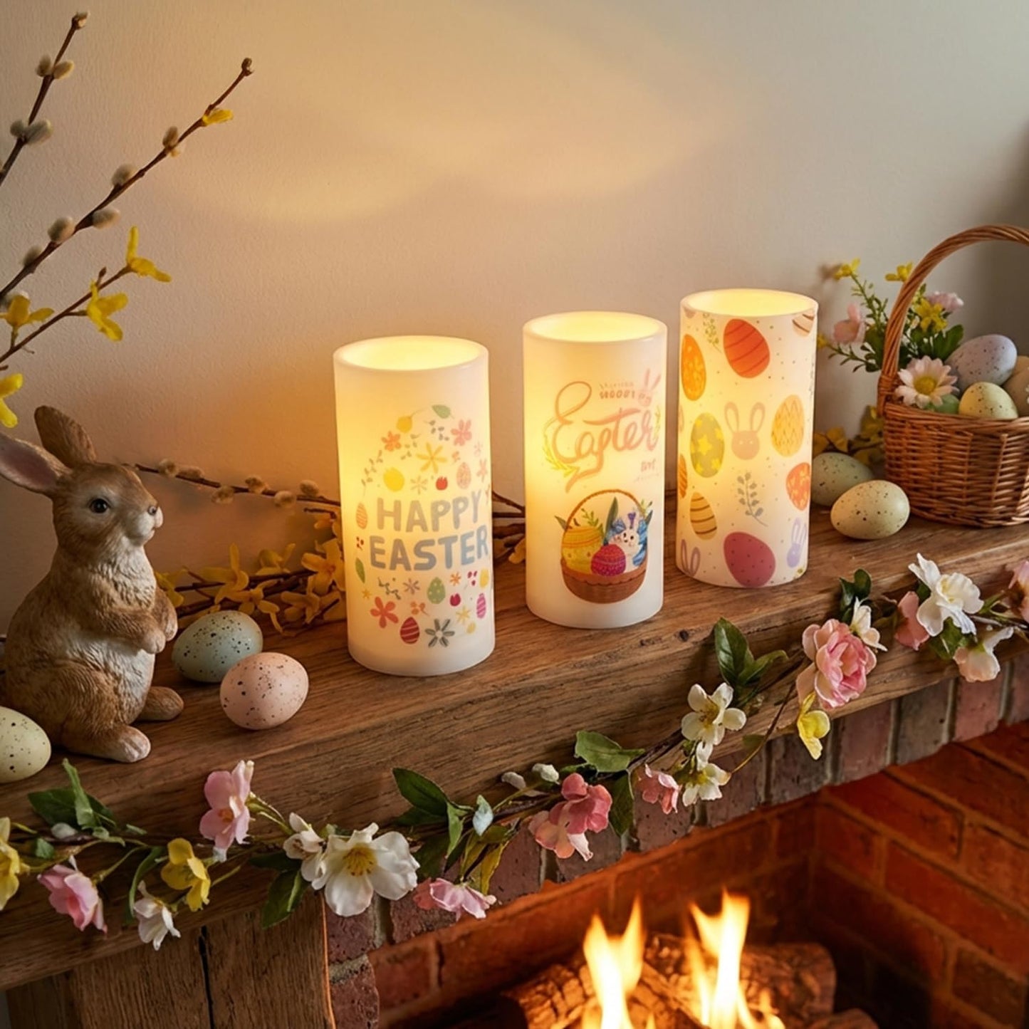 ONEIHOMM 3 Pcs Easter Flameless Candles,Battery Operated Candle, Rabbit Egg Design with Timer Remote, Happy Easter Day Gift for Bedroom Living Room Decor Farmhouse