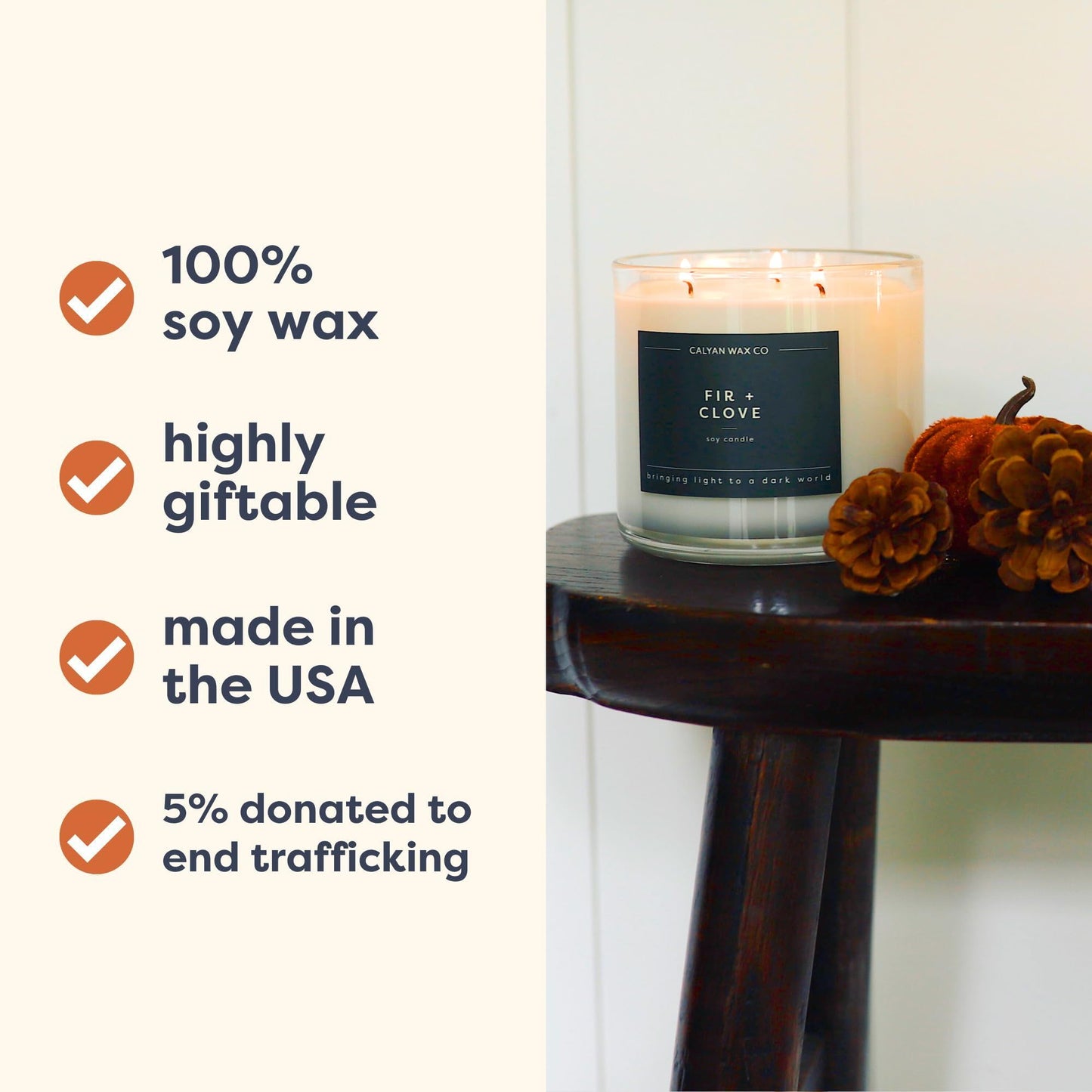 Calyan Wax Co. Fir & Clove 3 Wick Scented Candle - 43 Hour Burn - Luxury 3 Wick Soy Candles - Clean Soy Wax Candles - Long Lasting Large Glass Jar Candle for Home - 14.9oz