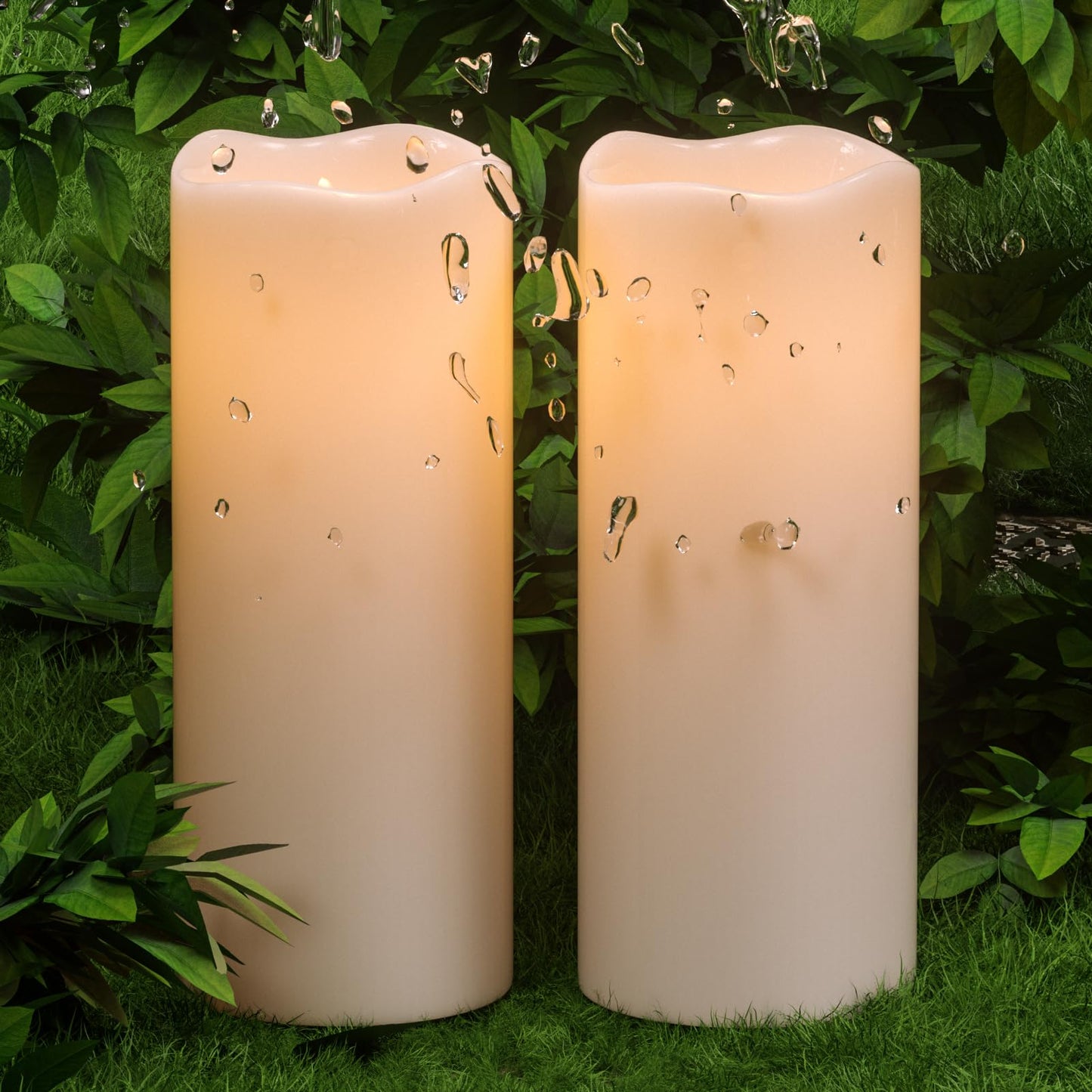 Eldnacele 10"×4" Large Waterproof Outdoor Flameless Candles Remote and Timer, Battery Operated White Plastic LED Flickering Pillar Candles 2 Pack for Dinner Wedding Porch Garden Lanterns Home Decor