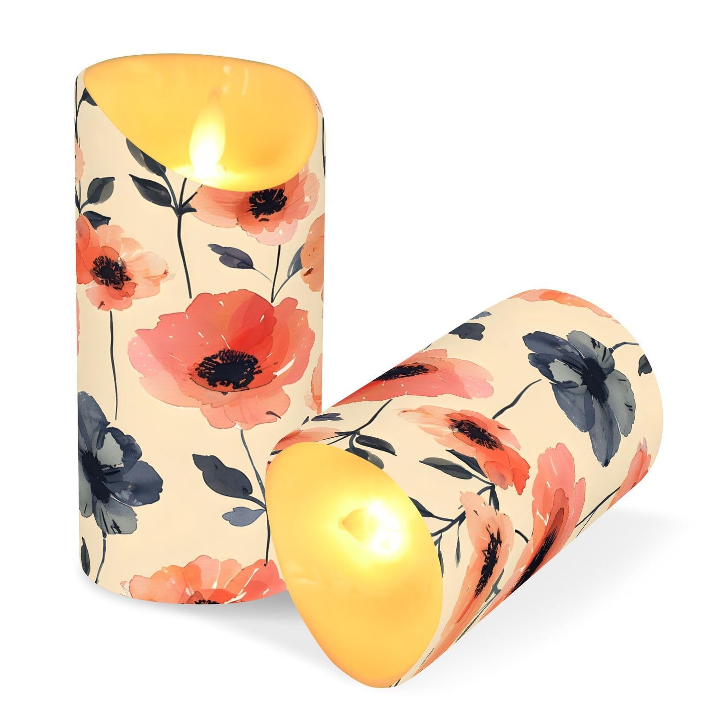ALAZA Flower Pink White Red Black Flickering Flameless Candles Battery Operated with Remote Timer,Tea Light Candles LED Pillar Votive Set of 2 for Outdoor Indoor Decorations 3" x5.9"