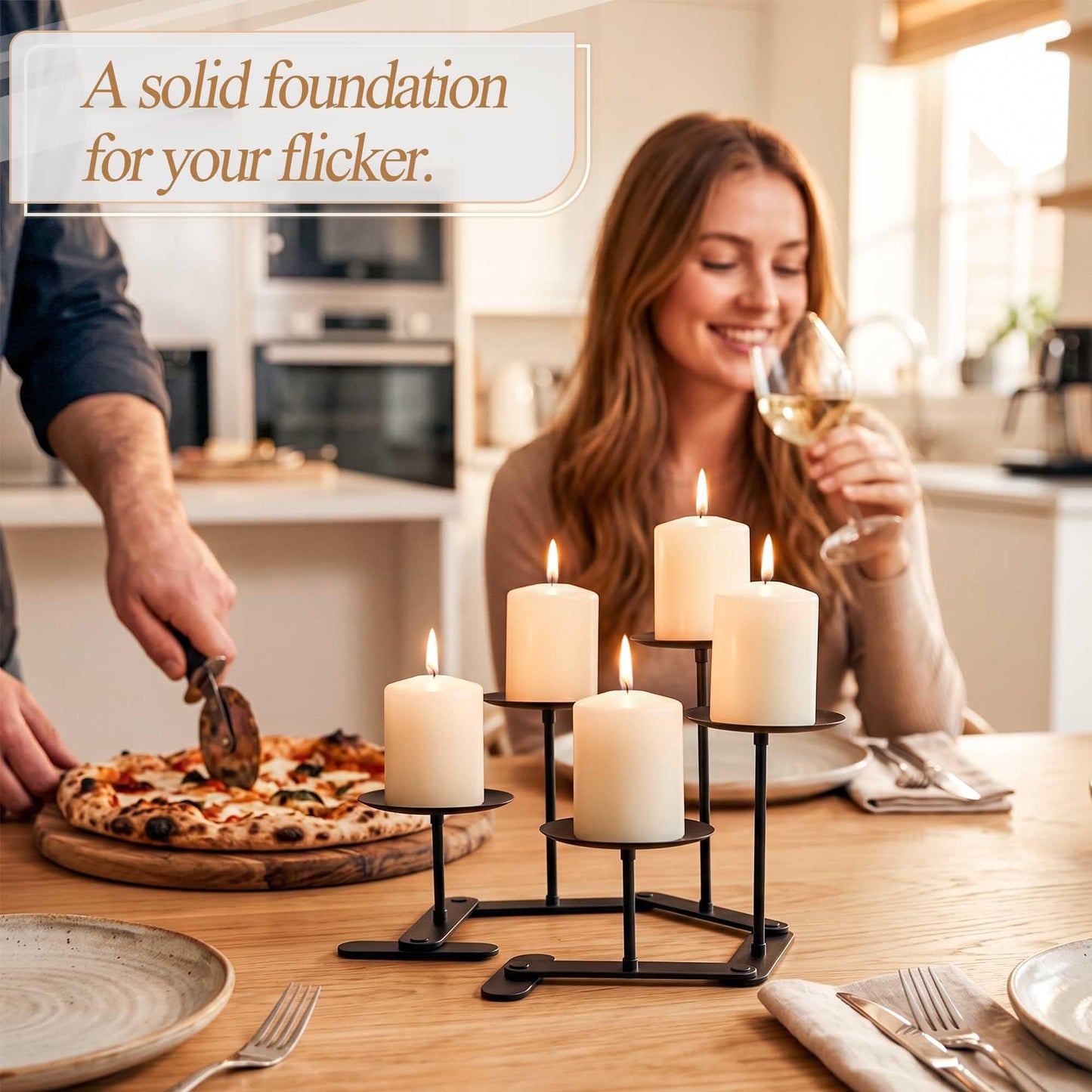 Adjustable Candelabra Candle Holder: 5 Candle Iron Candelabra Fireplace Candle Holder for Pillar Candles, Black